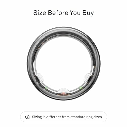 Smart ring size guide with sizing note.